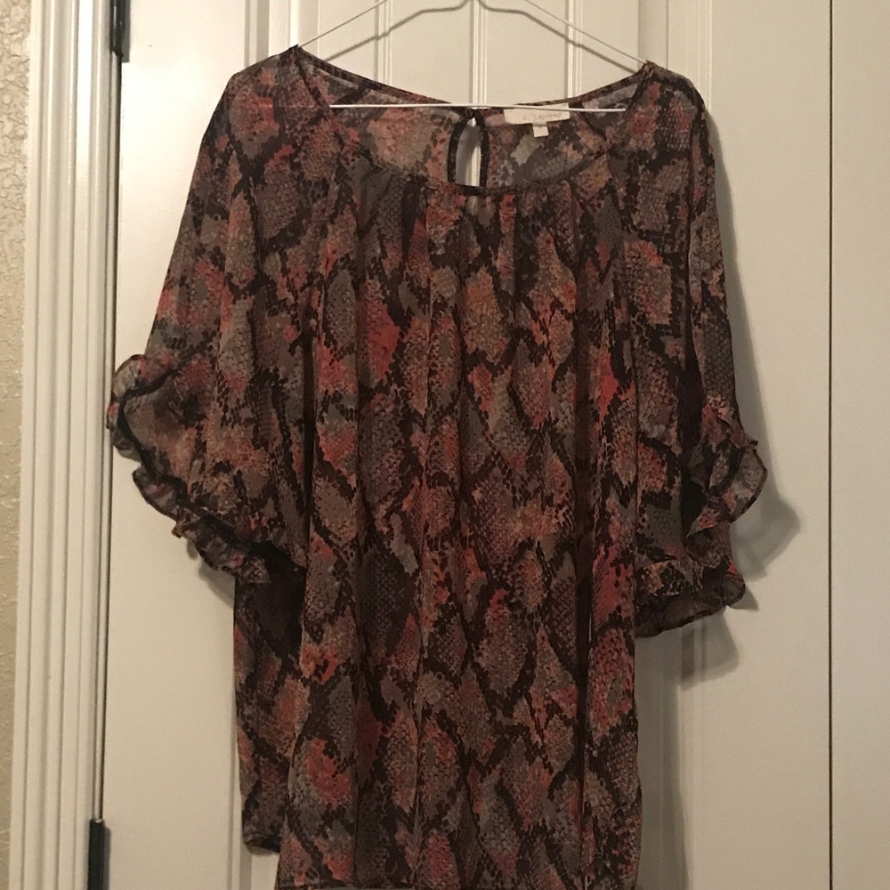 Snakeprint Ruffle Sleeve Sheer Top - Picture 7 of 7